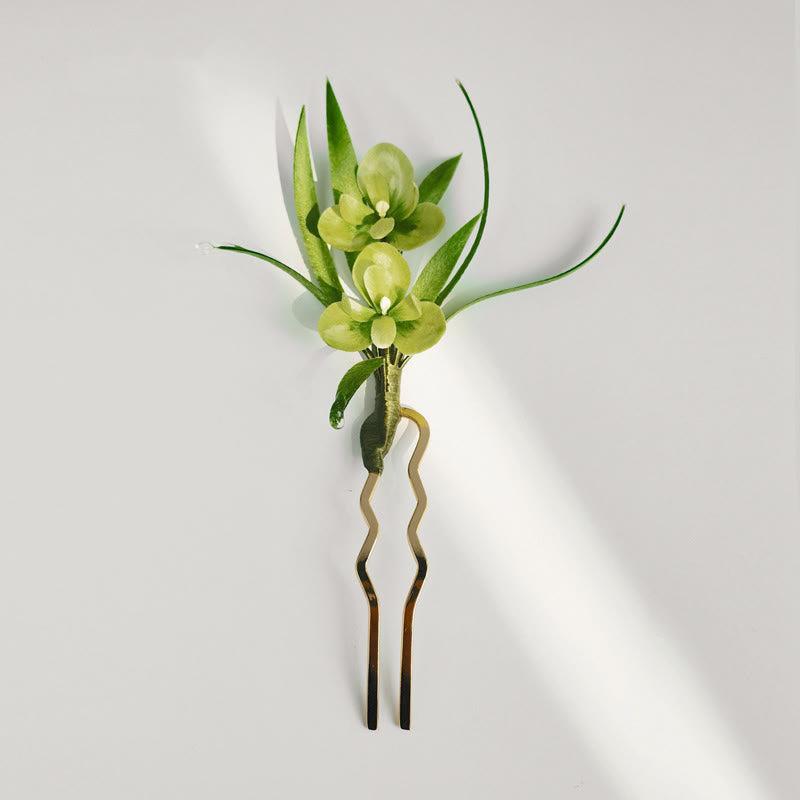 Buddha Stones Ręcznie Robione Aksamitne Kwiaty Morwy Jedwabne Zielone Kwiaty Liście Broszka Spinka Do Włosów