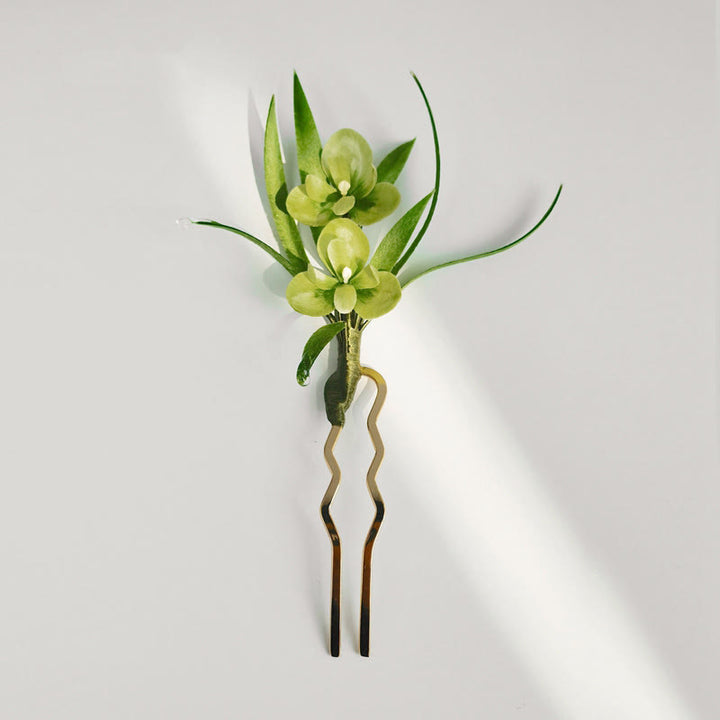 Buddha Stones Ręcznie Robione Aksamitne Kwiaty Morwy Jedwabne Zielone Kwiaty Liście Broszka Spinka Do Włosów