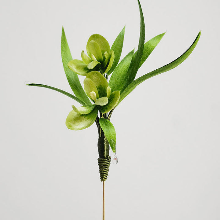 Buddha Stones Ręcznie Robione Aksamitne Kwiaty Morwy Jedwabne Zielone Kwiaty Liście Broszka Spinka Do Włosów