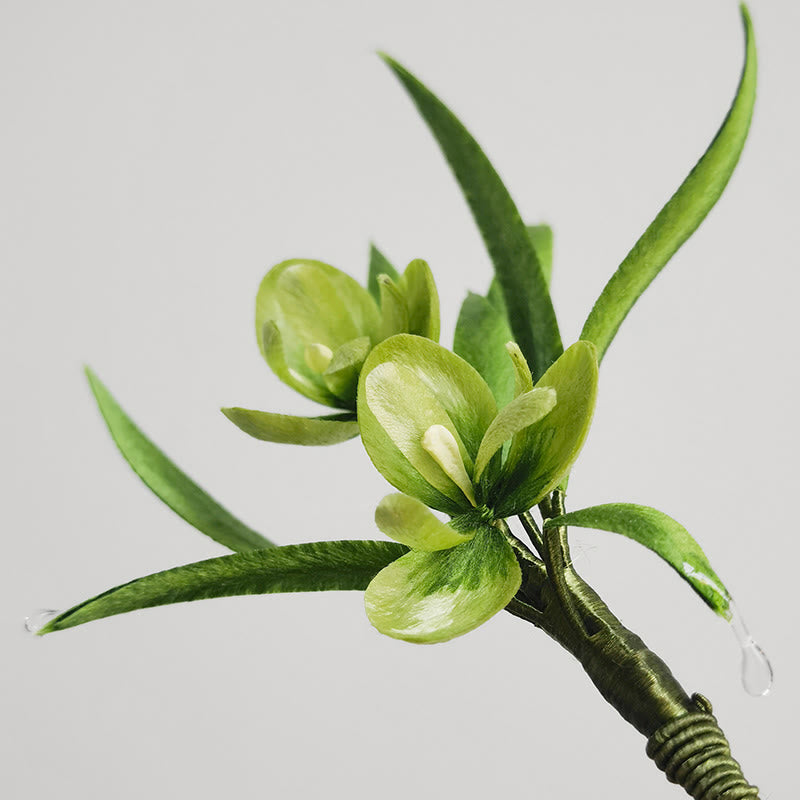 Buddha Stones Ręcznie Robione Aksamitne Kwiaty Morwy Jedwabne Zielone Kwiaty Liście Broszka Spinka Do Włosów