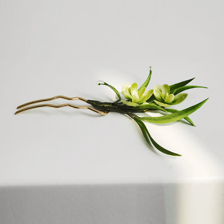 Buddha Stones Ręcznie Robione Aksamitne Kwiaty Morwy Jedwabne Zielone Kwiaty Liście Broszka Spinka Do Włosów