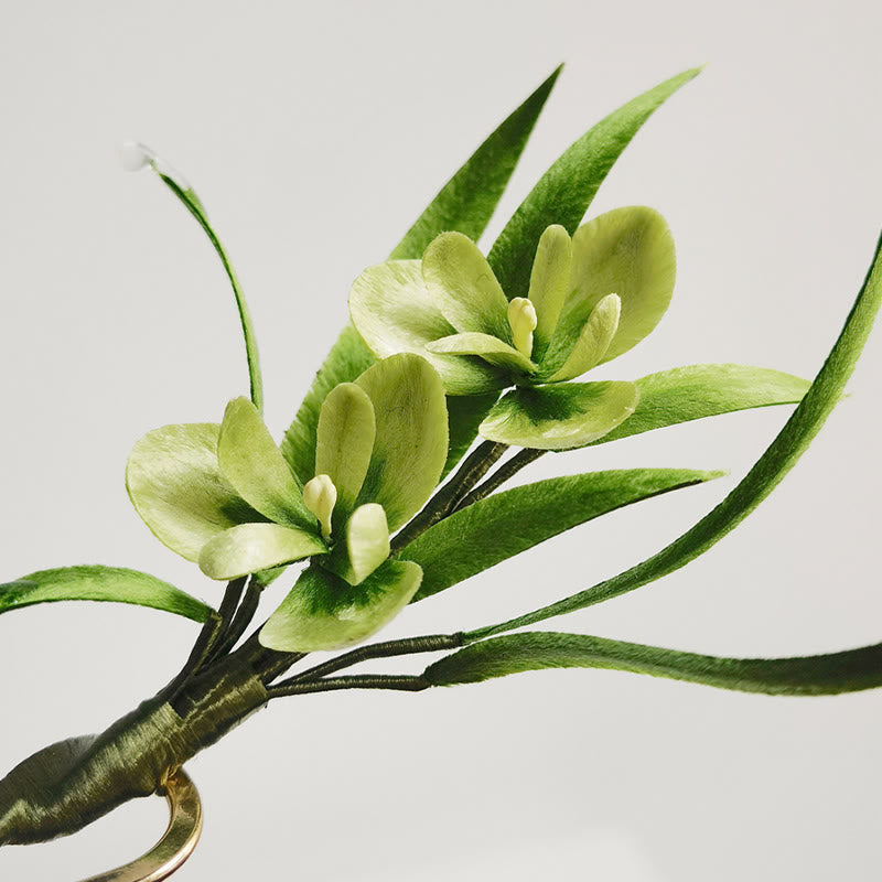 Buddha Stones Ręcznie Robione Aksamitne Kwiaty Morwy Jedwabne Zielone Kwiaty Liście Broszka Spinka Do Włosów