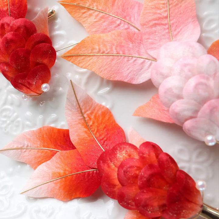 Buddha Stones ręcznie robione Yangzhou Aksamitne Kwiaty Morwy Jedwabne Czerwone Liście Ryby Koi Broszka Spinka Do Włosów