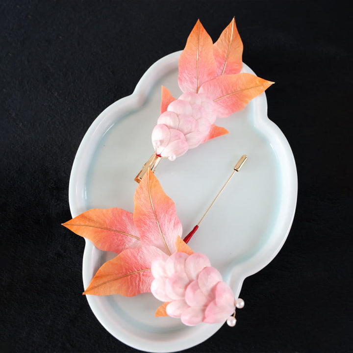 Buddha Stones ręcznie robione Yangzhou Aksamitne Kwiaty Morwy Jedwabne Czerwone Liście Ryby Koi Broszka Spinka Do Włosów