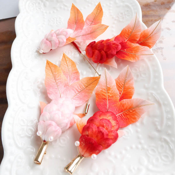 Buddha Stones ręcznie robione Yangzhou Aksamitne Kwiaty Morwy Jedwabne Czerwone Liście Ryby Koi Broszka Spinka Do Włosów