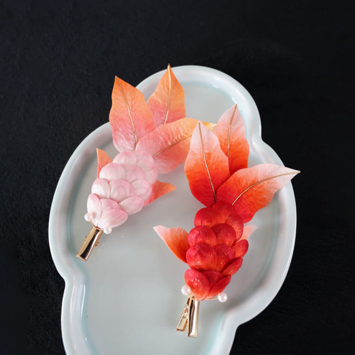 Buddha Stones ręcznie robione Yangzhou Aksamitne Kwiaty Morwy Jedwabne Czerwone Liście Ryby Koi Broszka Spinka Do Włosów