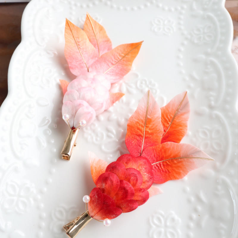 Buddha Stones ręcznie robione Yangzhou Aksamitne Kwiaty Morwy Jedwabne Czerwone Liście Ryby Koi Broszka Spinka Do Włosów