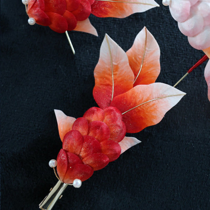 Buddha Stones ręcznie robione Yangzhou Aksamitne Kwiaty Morwy Jedwabne Czerwone Liście Ryby Koi Broszka Spinka Do Włosów