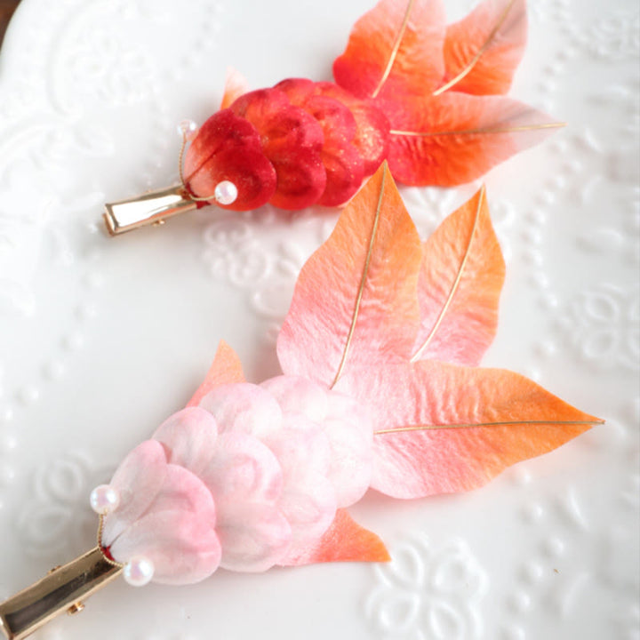 Buddha Stones ręcznie robione Yangzhou Aksamitne Kwiaty Morwy Jedwabne Czerwone Liście Ryby Koi Broszka Spinka Do Włosów