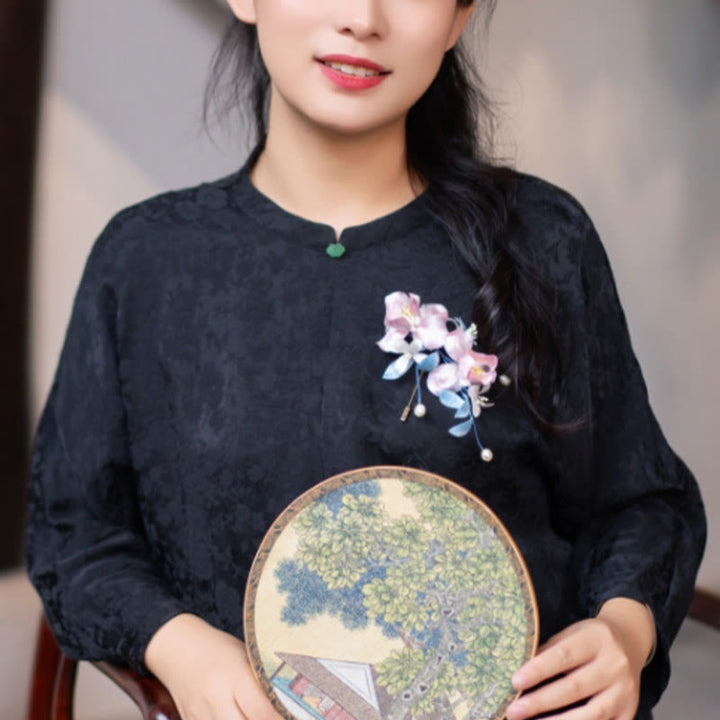 Buddha Stones ręcznie robione aksamitne kwiaty morwy jedwabiu różowego irysa broszka do włosów spinka