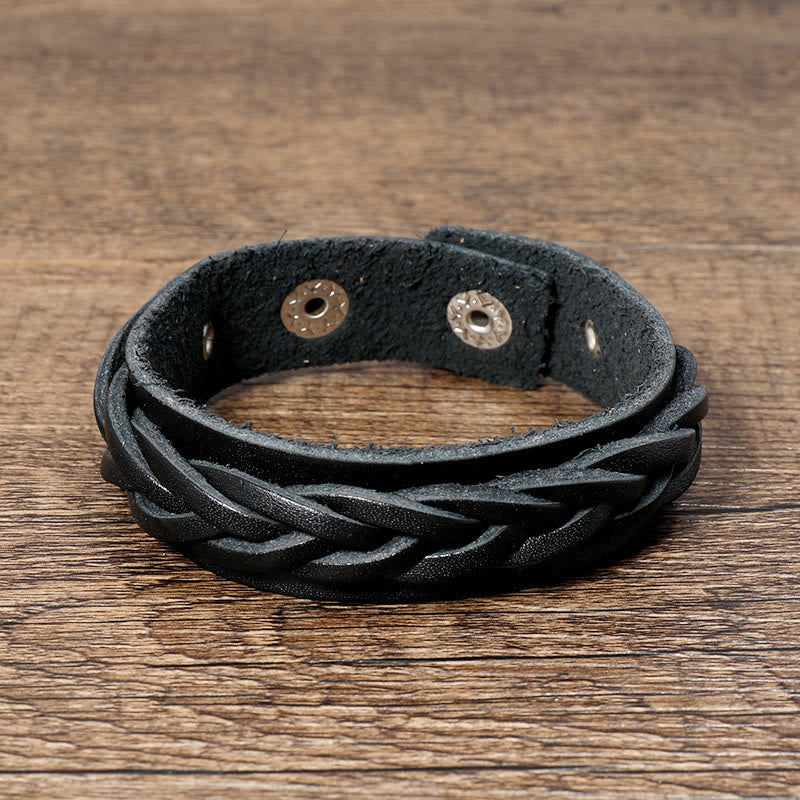 Bransoletka wzmacniająca z regulowanym zapięciem i kamieniami Buddha Stones Vintage Weaving Leather