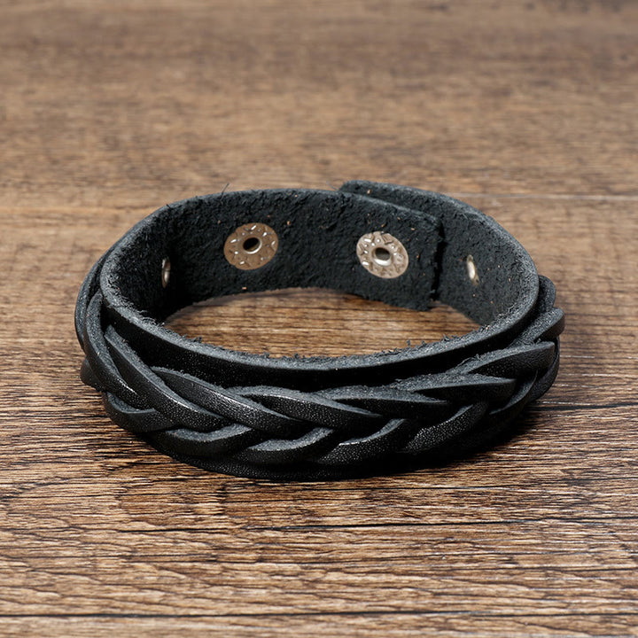 Bransoletka wzmacniająca z regulowanym zapięciem i kamieniami Buddha Stones Vintage Weaving Leather