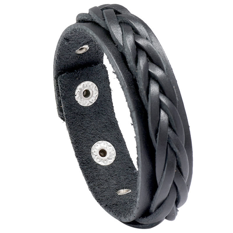 Bransoletka wzmacniająca z regulowanym zapięciem i kamieniami Buddha Stones Vintage Weaving Leather