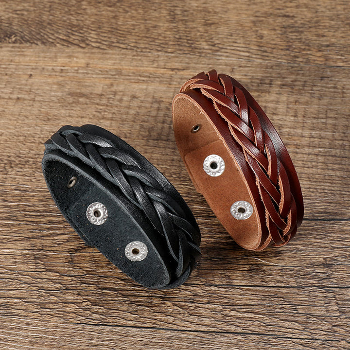 Bransoletka wzmacniająca z regulowanym zapięciem i kamieniami Buddha Stones Vintage Weaving Leather