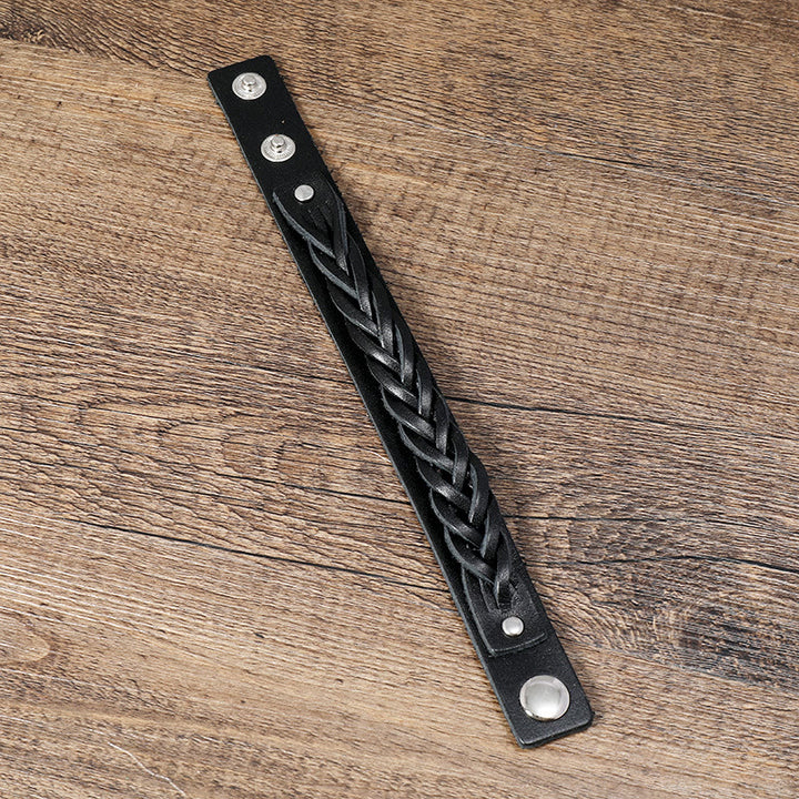 Bransoletka wzmacniająca z regulowanym zapięciem i kamieniami Buddha Stones Vintage Weaving Leather