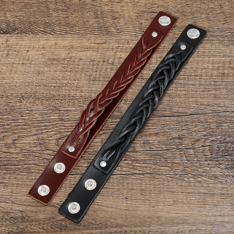 Bransoletka wzmacniająca z regulowanym zapięciem i kamieniami Buddha Stones Vintage Weaving Leather