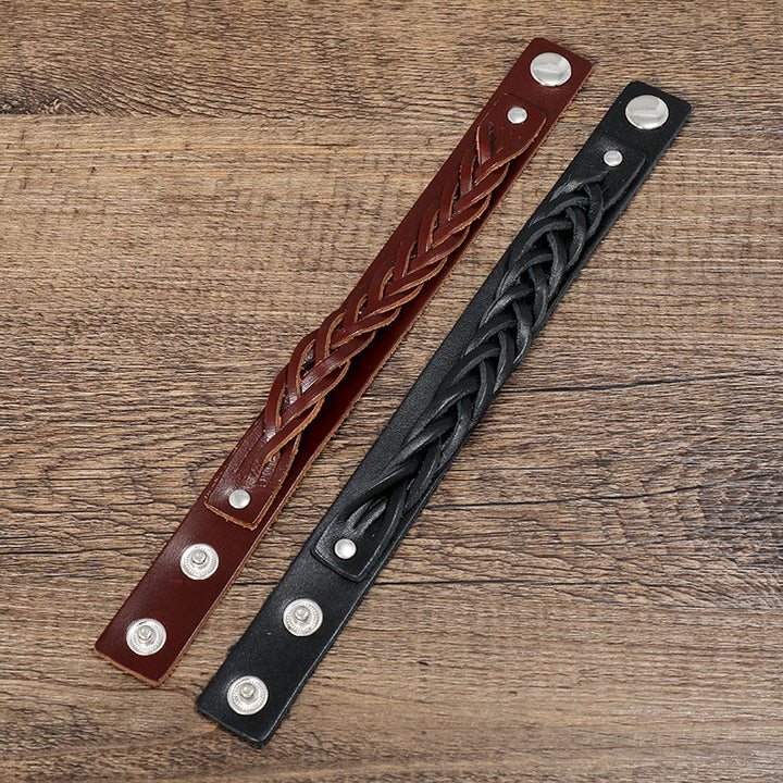 Bransoletka wzmacniająca z regulowanym zapięciem i kamieniami Buddha Stones Vintage Weaving Leather