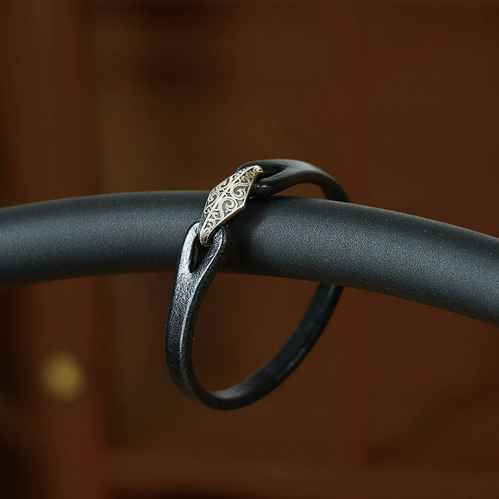 Bransoletka ochronna Buddha Stones 925 ze srebra wysokiej próby, ze skóry, z wieloma obrotami