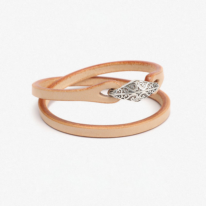 Bransoletka ochronna Buddha Stones 925 ze srebra wysokiej próby, ze skóry, z wieloma obrotami