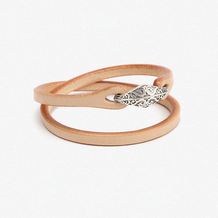 Bransoletka ochronna Buddha Stones 925 ze srebra wysokiej próby, ze skóry, z wieloma obrotami