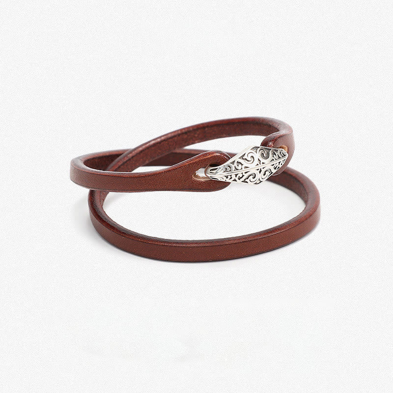 Bransoletka ochronna Buddha Stones 925 ze srebra wysokiej próby, ze skóry, z wieloma obrotami