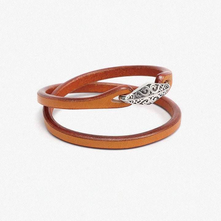 Bransoletka ochronna Buddha Stones 925 ze srebra wysokiej próby, ze skóry, z wieloma obrotami