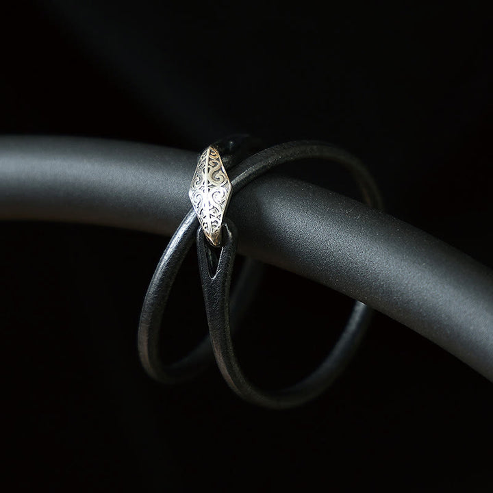 Bransoletka ochronna Buddha Stones 925 ze srebra wysokiej próby, ze skóry, z wieloma obrotami