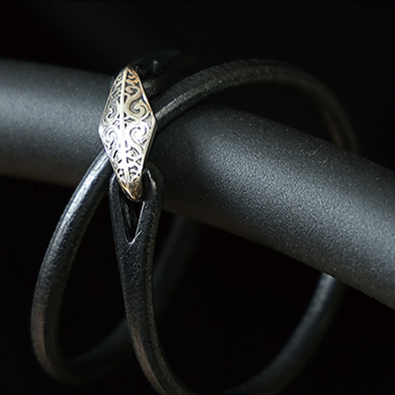 Bransoletka ochronna Buddha Stones 925 ze srebra wysokiej próby, ze skóry, z wieloma obrotami