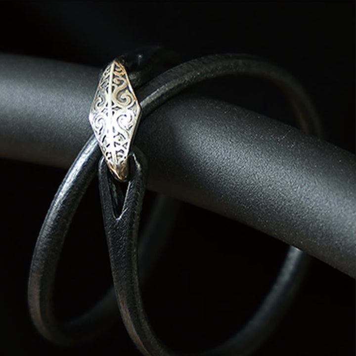 Bransoletka ochronna Buddha Stones 925 ze srebra wysokiej próby, ze skóry, z wieloma obrotami