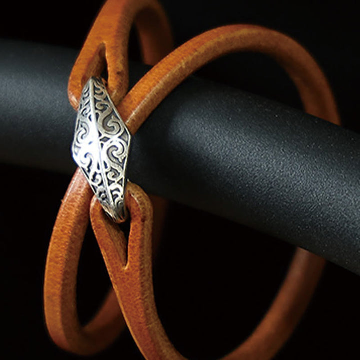 Bransoletka ochronna Buddha Stones 925 ze srebra wysokiej próby, ze skóry, z wieloma obrotami