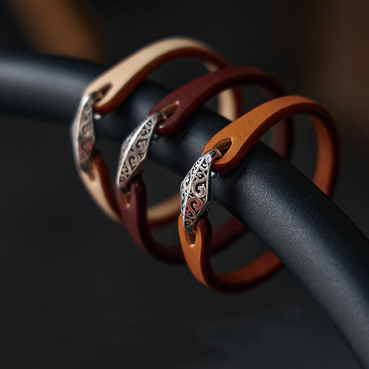 Bransoletka ochronna Buddha Stones 925 ze srebra wysokiej próby, ze skóry, z wieloma obrotami