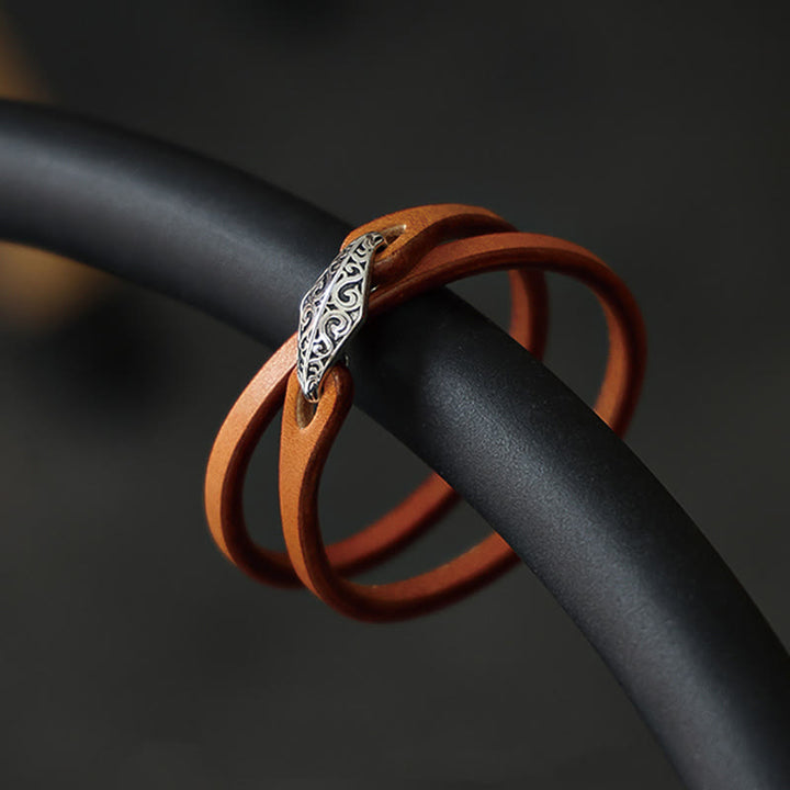 Bransoletka ochronna Buddha Stones 925 ze srebra wysokiej próby, ze skóry, z wieloma obrotami