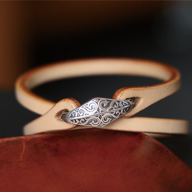 Bransoletka ochronna Buddha Stones 925 ze srebra wysokiej próby, ze skóry, z wieloma obrotami