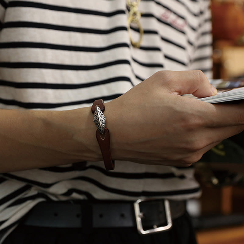 Bransoletka ochronna Buddha Stones 925 ze srebra wysokiej próby, ze skóry, z wieloma obrotami