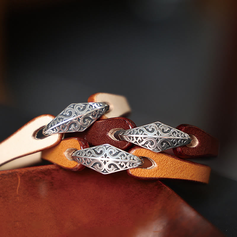 Bransoletka ochronna Buddha Stones 925 ze srebra wysokiej próby, ze skóry, z wieloma obrotami