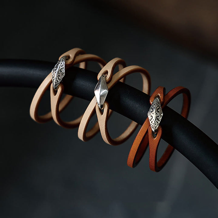 Bransoletka ochronna Buddha Stones 925 ze srebra wysokiej próby, ze skóry, z wieloma obrotami