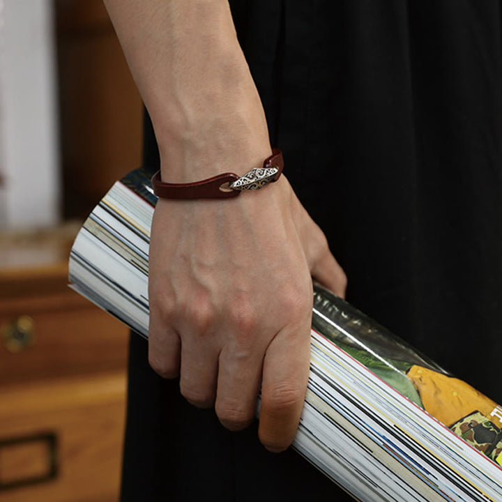 Bransoletka ochronna Buddha Stones 925 ze srebra wysokiej próby, ze skóry, z wieloma obrotami