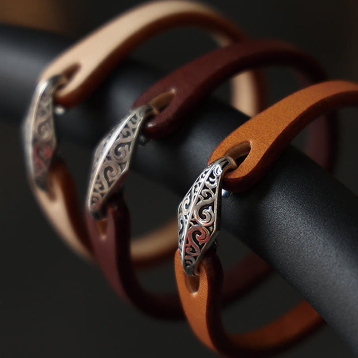 Bransoletka ochronna Buddha Stones 925 ze srebra wysokiej próby, ze skóry, z wieloma obrotami