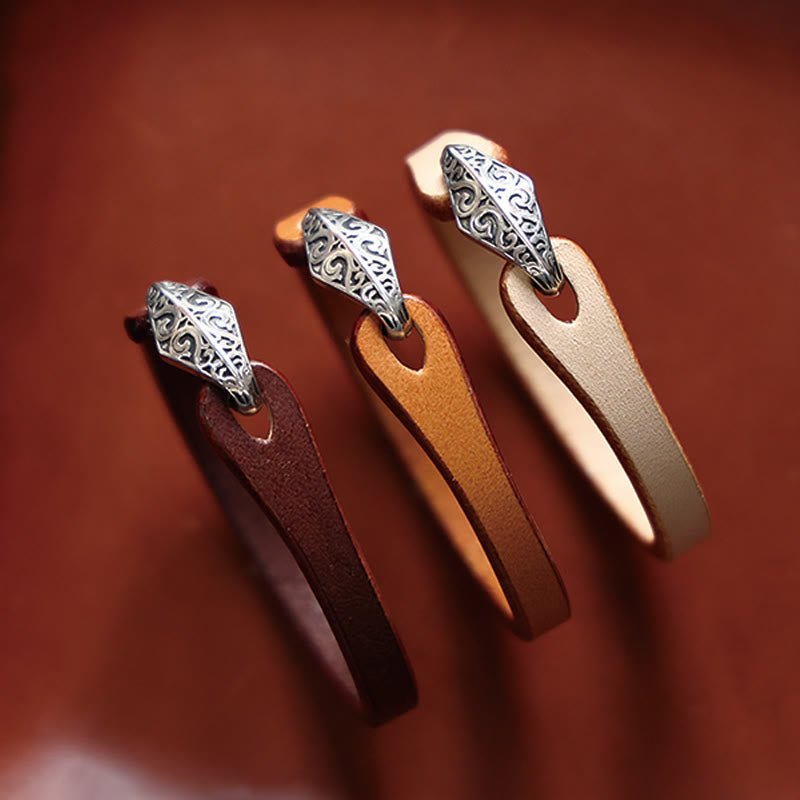 Bransoletka ochronna Buddha Stones 925 ze srebra wysokiej próby, ze skóry, z wieloma obrotami