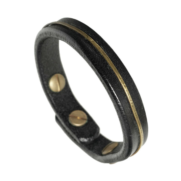 Bransoletka lecznicza z kamieniami Buddha Stones Vintage Leather Copper Brass Wire