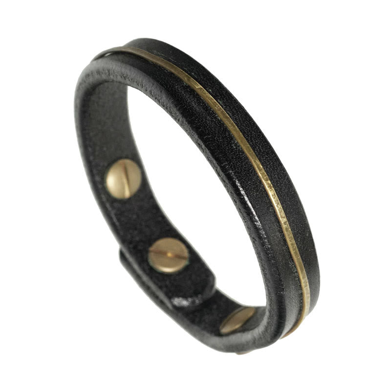 Bransoletka lecznicza z kamieniami Buddha Stones Vintage Leather Copper Brass Wire