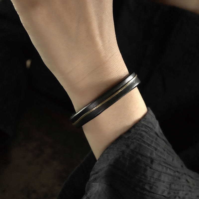 Bransoletka lecznicza z kamieniami Buddha Stones Vintage Leather Copper Brass Wire