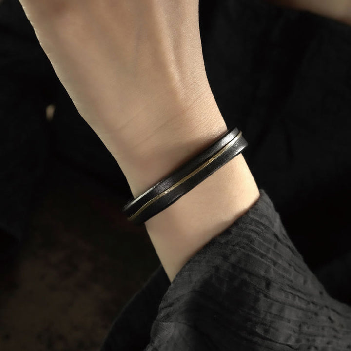 Bransoletka lecznicza z kamieniami Buddha Stones Vintage Leather Copper Brass Wire