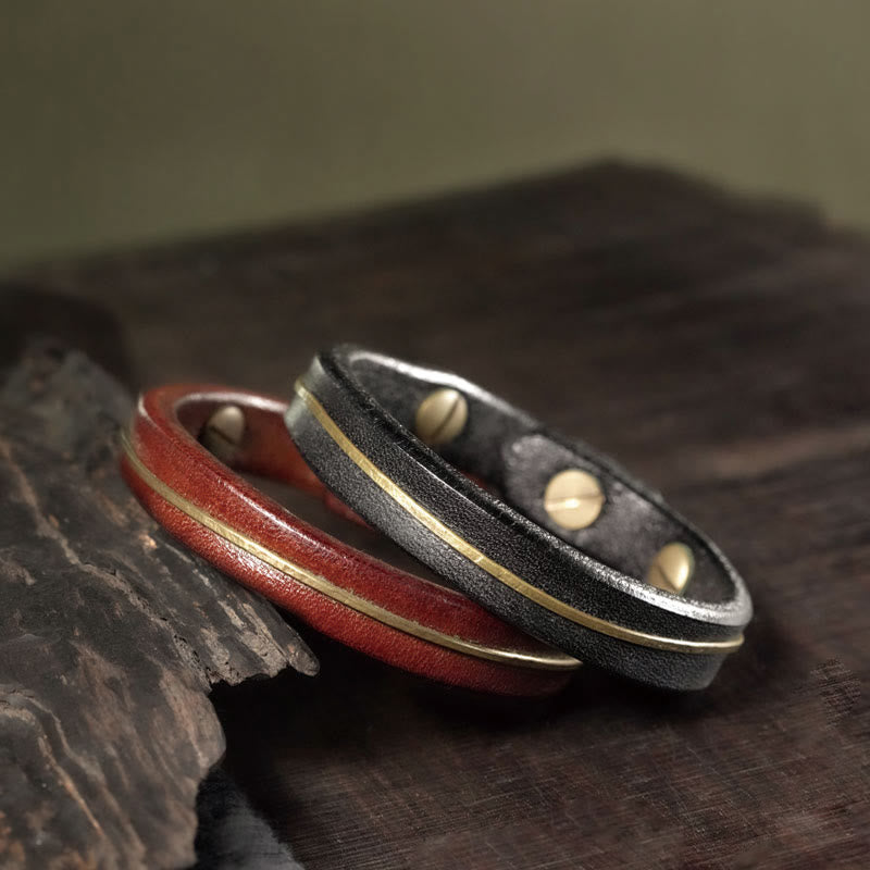 Bransoletka lecznicza z kamieniami Buddha Stones Vintage Leather Copper Brass Wire