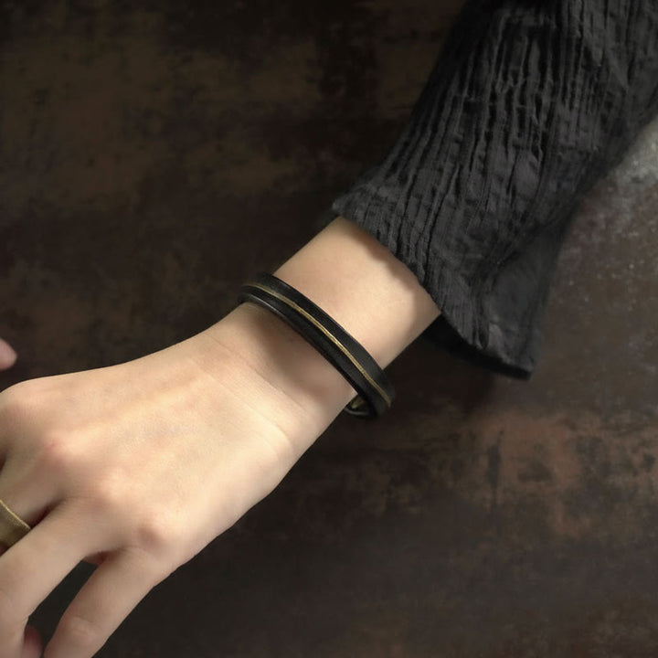 Bransoletka lecznicza z kamieniami Buddha Stones Vintage Leather Copper Brass Wire