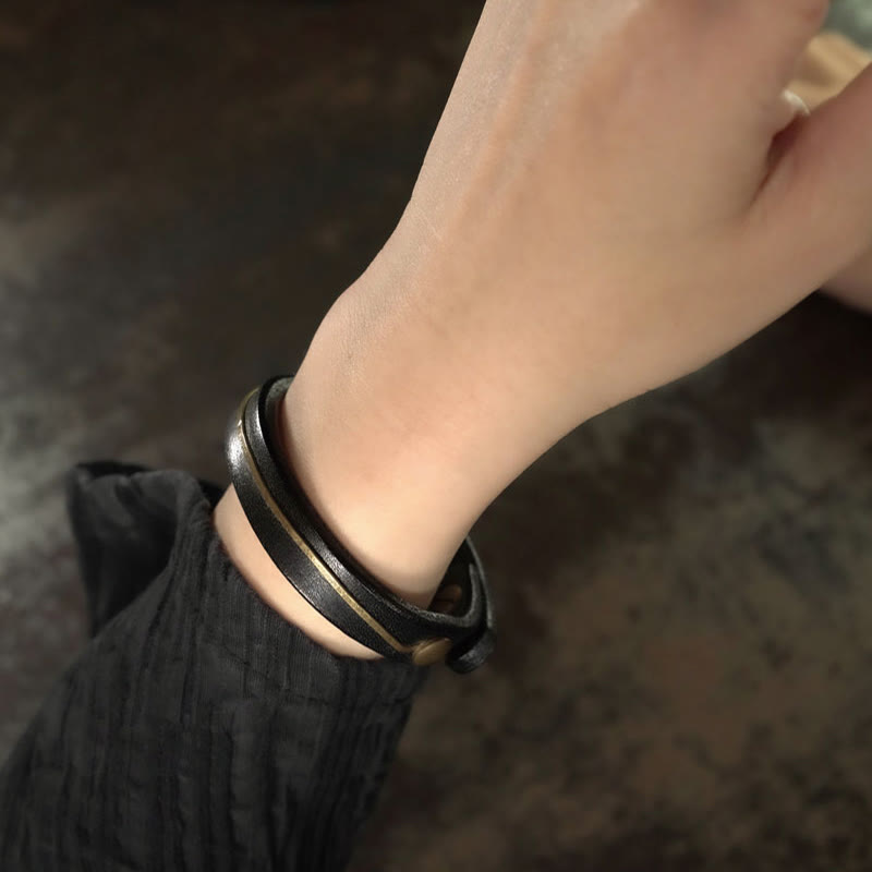 Bransoletka lecznicza z kamieniami Buddha Stones Vintage Leather Copper Brass Wire