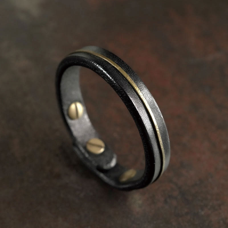 Bransoletka lecznicza z kamieniami Buddha Stones Vintage Leather Copper Brass Wire