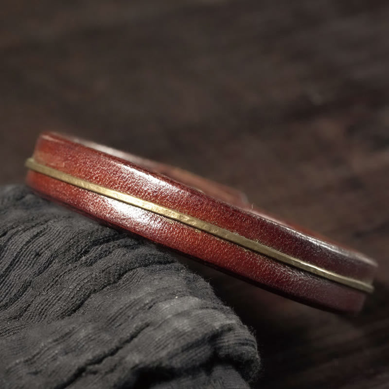 Bransoletka lecznicza z kamieniami Buddha Stones Vintage Leather Copper Brass Wire