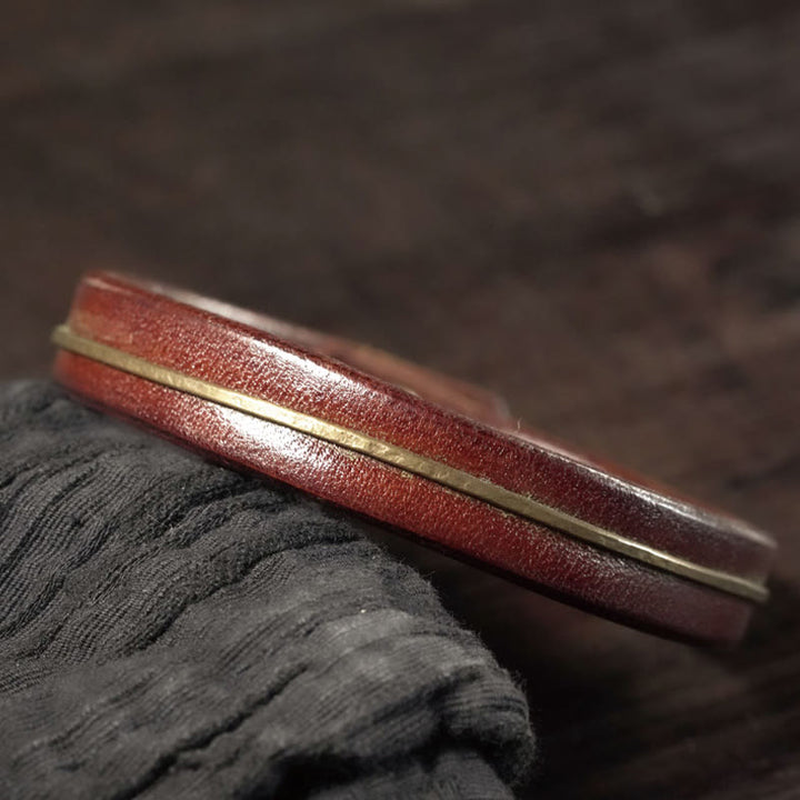 Bransoletka lecznicza z kamieniami Buddha Stones Vintage Leather Copper Brass Wire