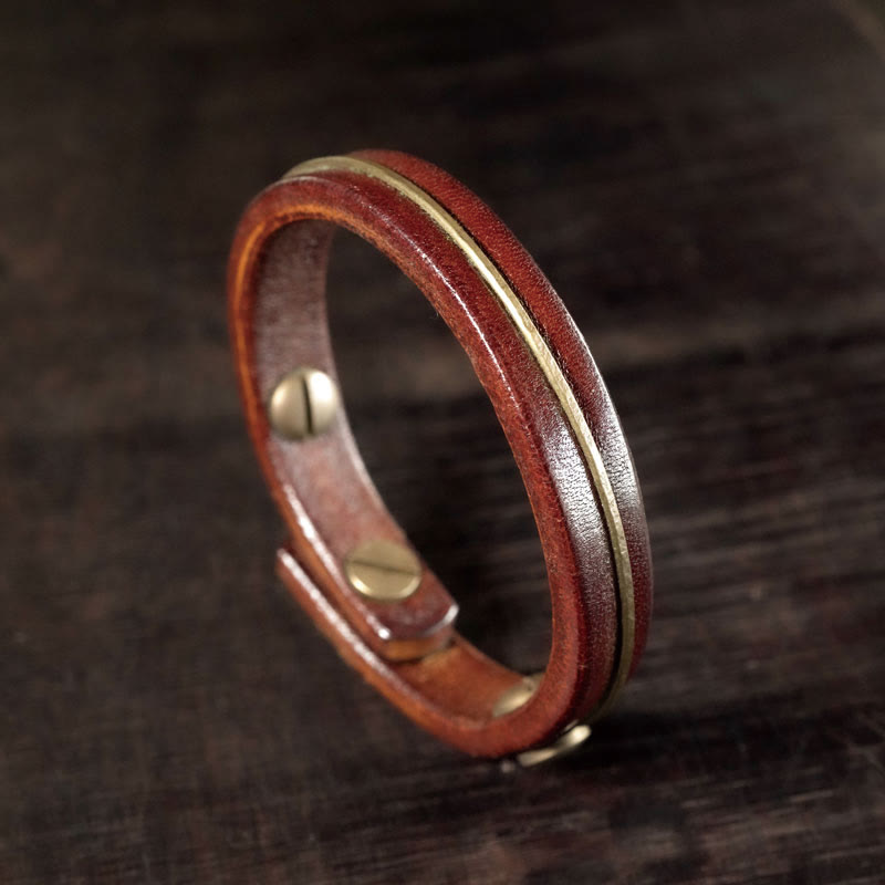 Bransoletka lecznicza z kamieniami Buddha Stones Vintage Leather Copper Brass Wire